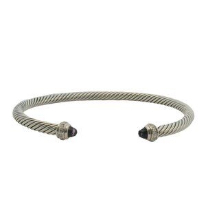 David Yurman 925 Sterling Classic 4mm Cable Bracelet Amethyst Diamonds